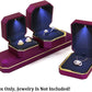 Luxury Ring Box, Square Velvet Wedding Ring Case Jewelry Gift Box with LED Light for Proposal Engagement Wedding, Purple