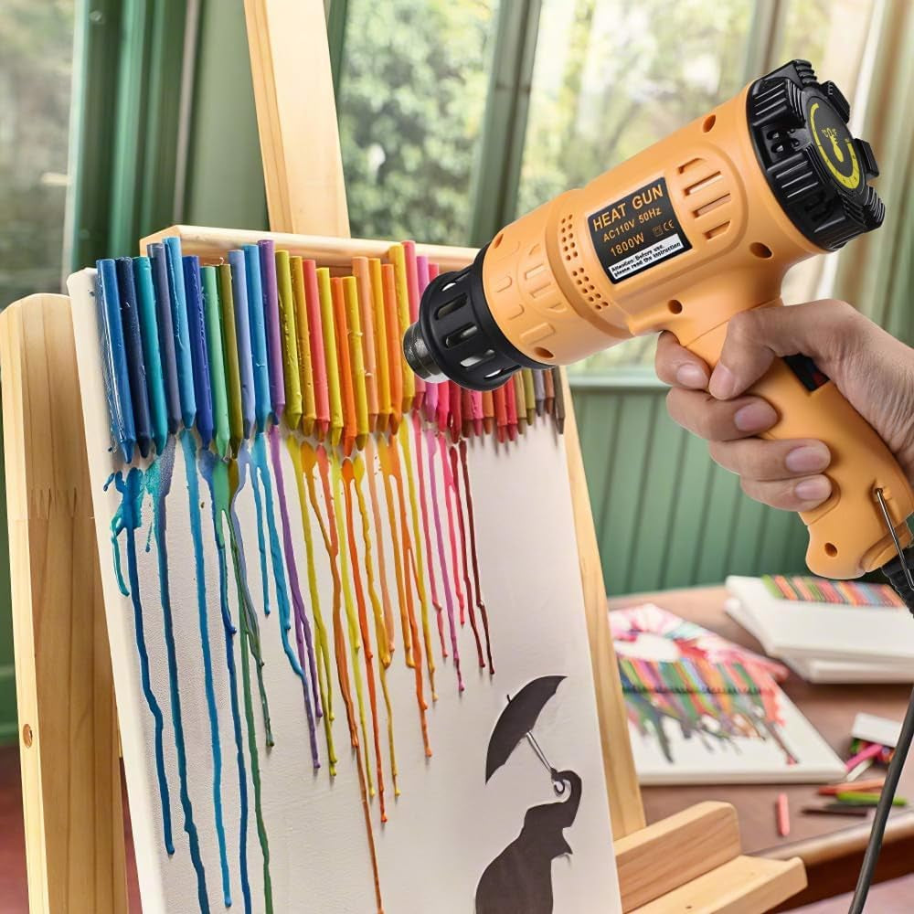 Heat Gun 1800W 122℉-1202℉（50℃- 650℃）Fast Heating Heavy Duty Hot Air Gun Kit Variable Temperature Control Overheat Protection with 4 Nozzles for Crafts, Shrinking PVC, Stripping Paint(5.2Ft)