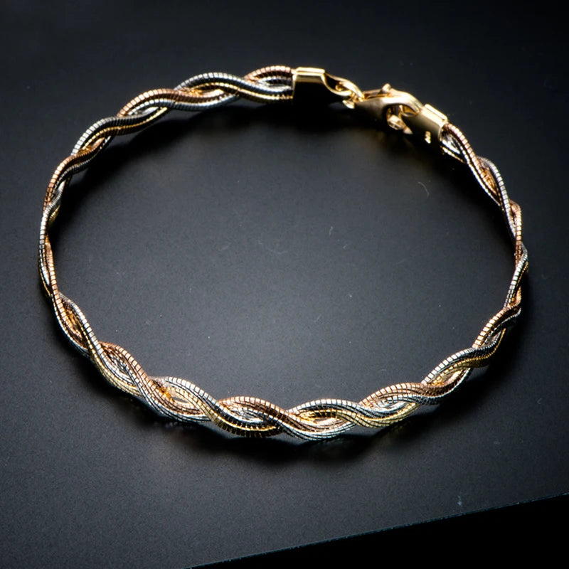 Solid 18K Multi-Tone Gold Bracelet Women AU750 Gold Rope Chain Bracelet