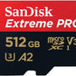 Extreme PRO Microsdxc UHS-I Memory Card 512 GB + Adapter & Rescuepro Deluxe (For Smartphones, Action Cameras or Drones, A2, Class 10, V30, U3, 200 Mb/S Transfer)