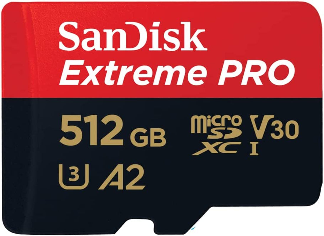 Extreme PRO Microsdxc UHS-I Memory Card 512 GB + Adapter & Rescuepro Deluxe (For Smartphones, Action Cameras or Drones, A2, Class 10, V30, U3, 200 Mb/S Transfer)