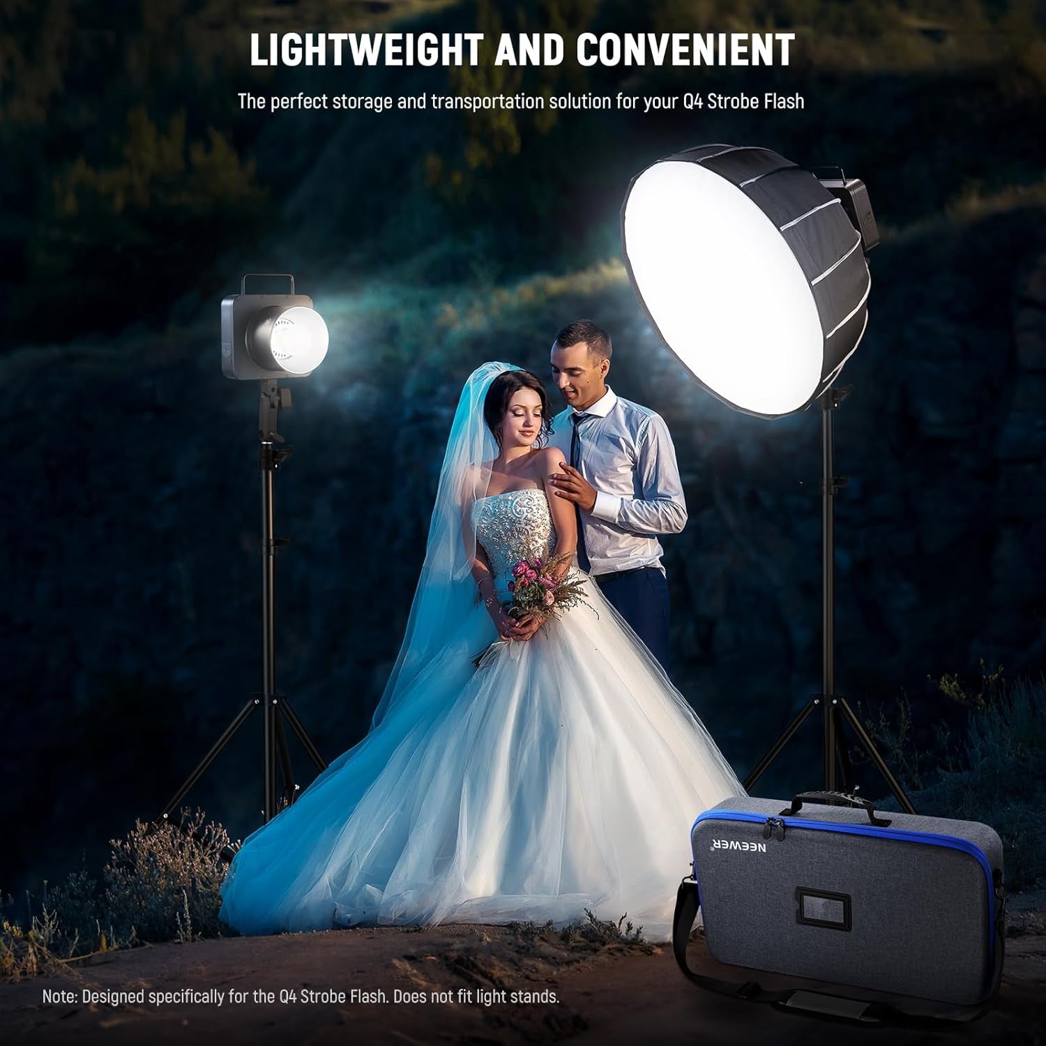 Q4 Carrying Bag with Shoulder Strap, Handle, Dedicated Compartments for Outdoor Strobe Flash/Batteries/Trigger/Reflector Diffuser Accessory, Mesh Pocket, Durable Hard Shell Travel Case, PB8