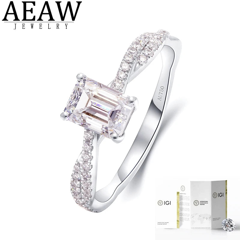 1CT Emerald Cut CVD HPHT IGI Lab Grown Diamond Solid 14K Gold Engagement Wedding Couple Rings for Women Gift DEF Color VS