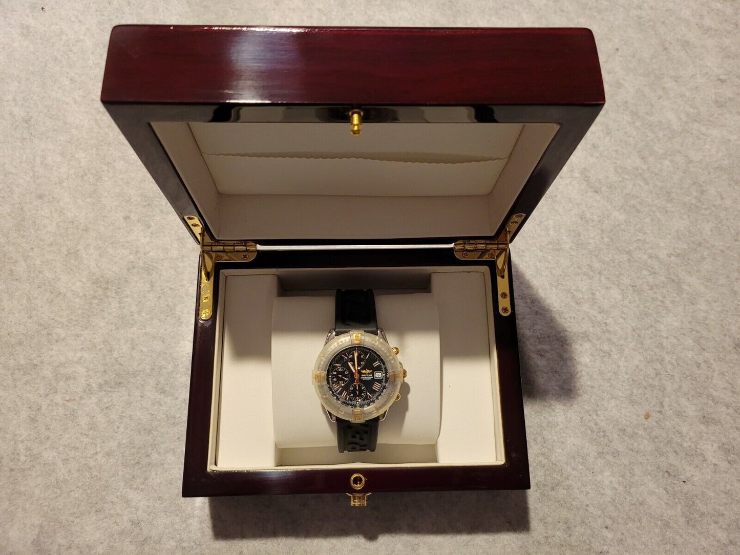 ℬ Breitling Watch Solid Piano Wood Collector Presentation Box Storage Display