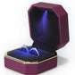 Luxury Ring Box, Square Velvet Wedding Ring Case Jewelry Gift Box with LED Light for Proposal Engagement Wedding, Purple