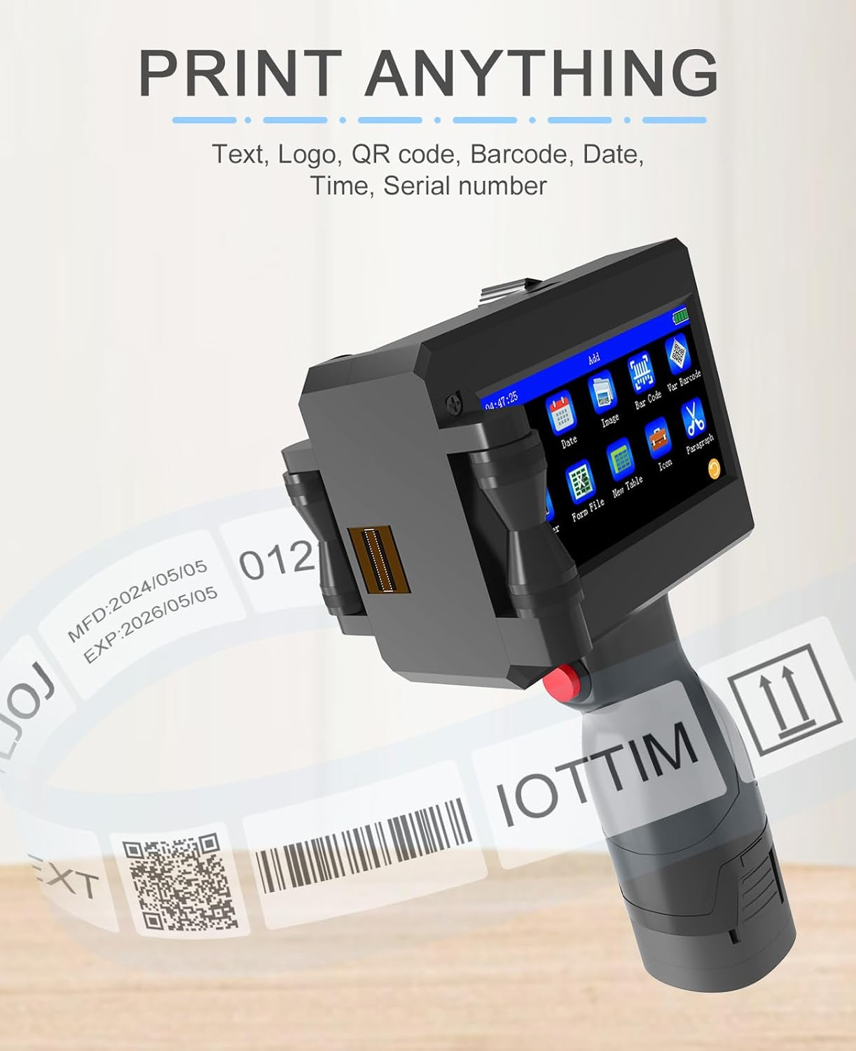 Upgrade Handheld Inkjet Printer, Ink Jet Printer for Text Qrcode Barcode Date Time Logo Batch Number Print on Metal Wood Glass Cloth Carton Plastic (Handheld Inkjet Printer)