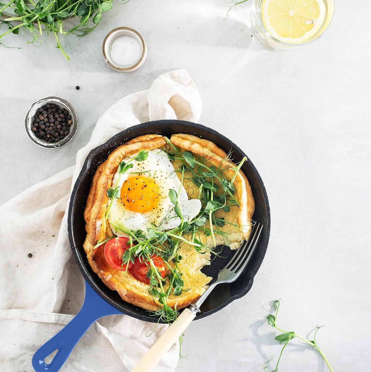 Pre Seasoned Chefs Pan Cast Iron Skillet Frying Safe Grill Cookware for Indoor & Outdoor Use (Blue, 8 Inch (Pack of 1))