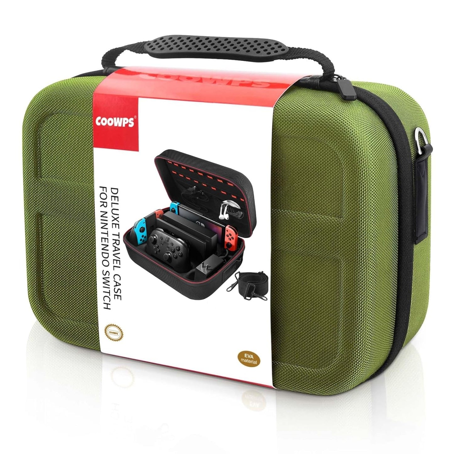 Switch Case for Nintendo Switch and Switch OLED Model, Portable Full Protection Carrying Travel Bag with 18 Game Cards Storage for Switch Console Pro Controller Accessories Green