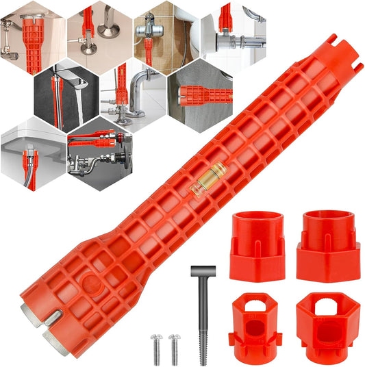 Faucet and Sink Installer Multi Tool, Basin Wrench, Multi-Functional Wrench Plumbing Tool, 14 in 1 Faucet Wrench, Sink Wrench Plumbers for Pipe and Tub Drain Removal Nut Wrench (One Way)