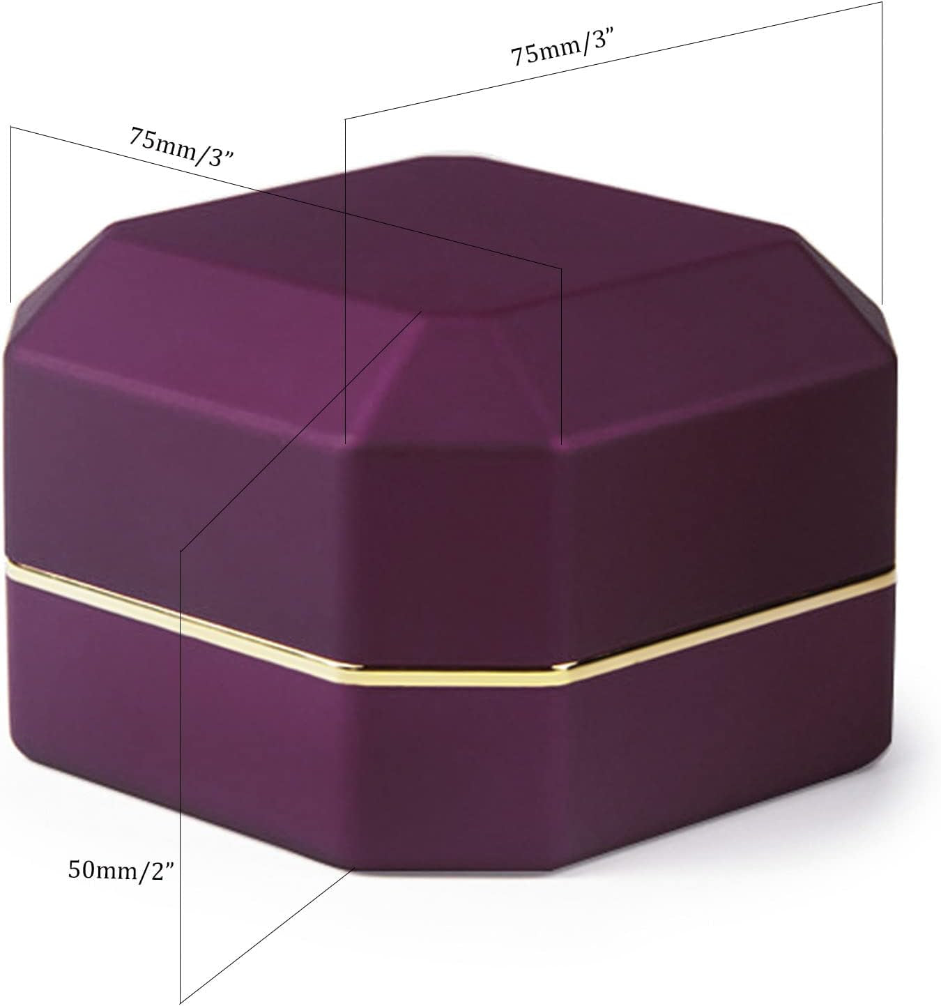 Luxury Ring Box, Square Velvet Wedding Ring Case Jewelry Gift Box with LED Light for Proposal Engagement Wedding, Purple