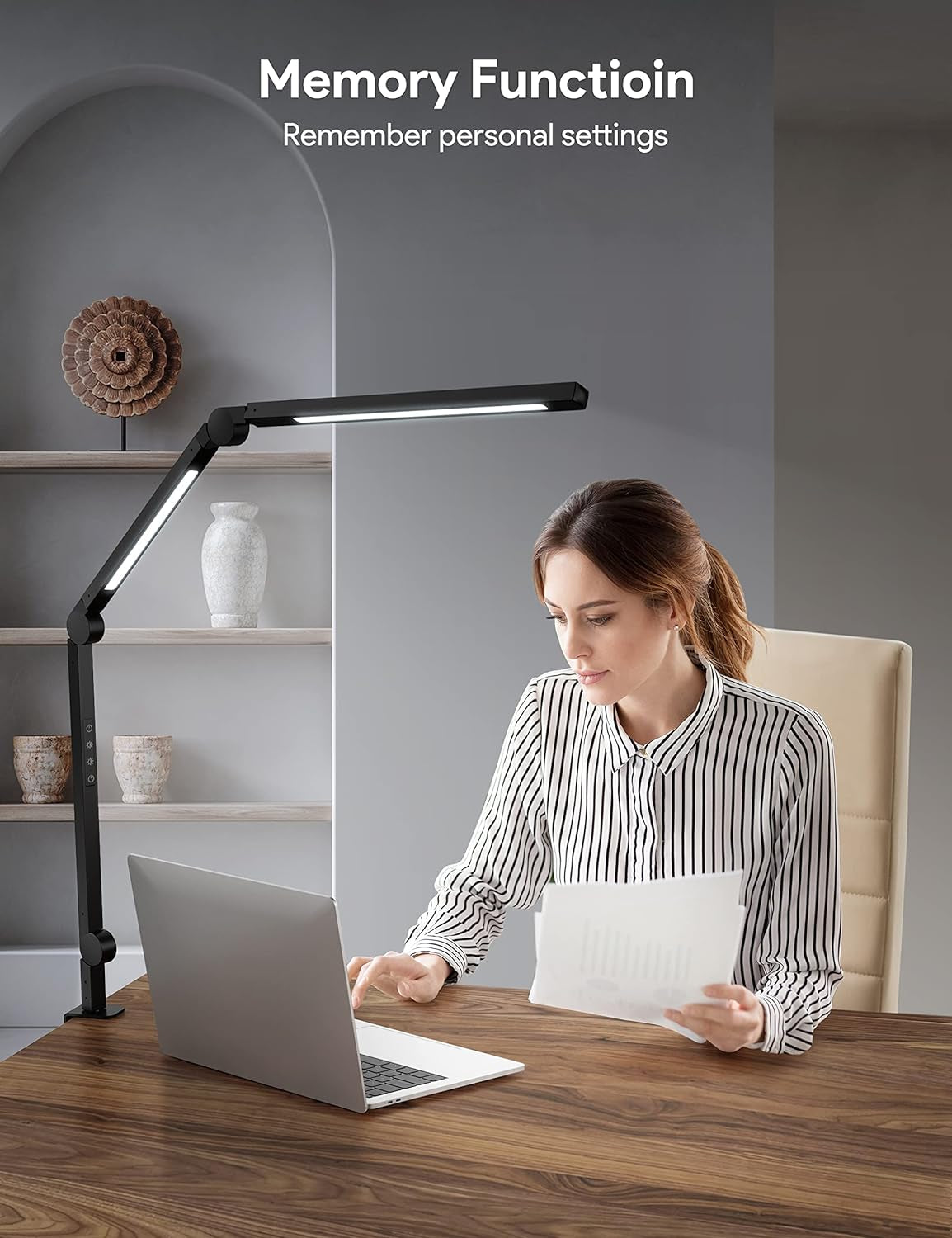 LED Desk Lamp with Clamp, Dual Light Desk Lamp with Swing Arm, 4 Color Modes & 4 Brightness Metal Table Lamp, Eye-Caring Clip-On Lamp with Memory Function for Home Office Work Study