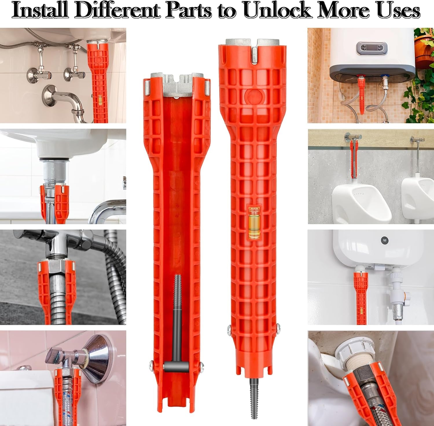 Faucet and Sink Installer Multi Tool, Basin Wrench, Multi-Functional Wrench Plumbing Tool, 14 in 1 Faucet Wrench, Sink Wrench Plumbers for Pipe and Tub Drain Removal Nut Wrench (One Way)