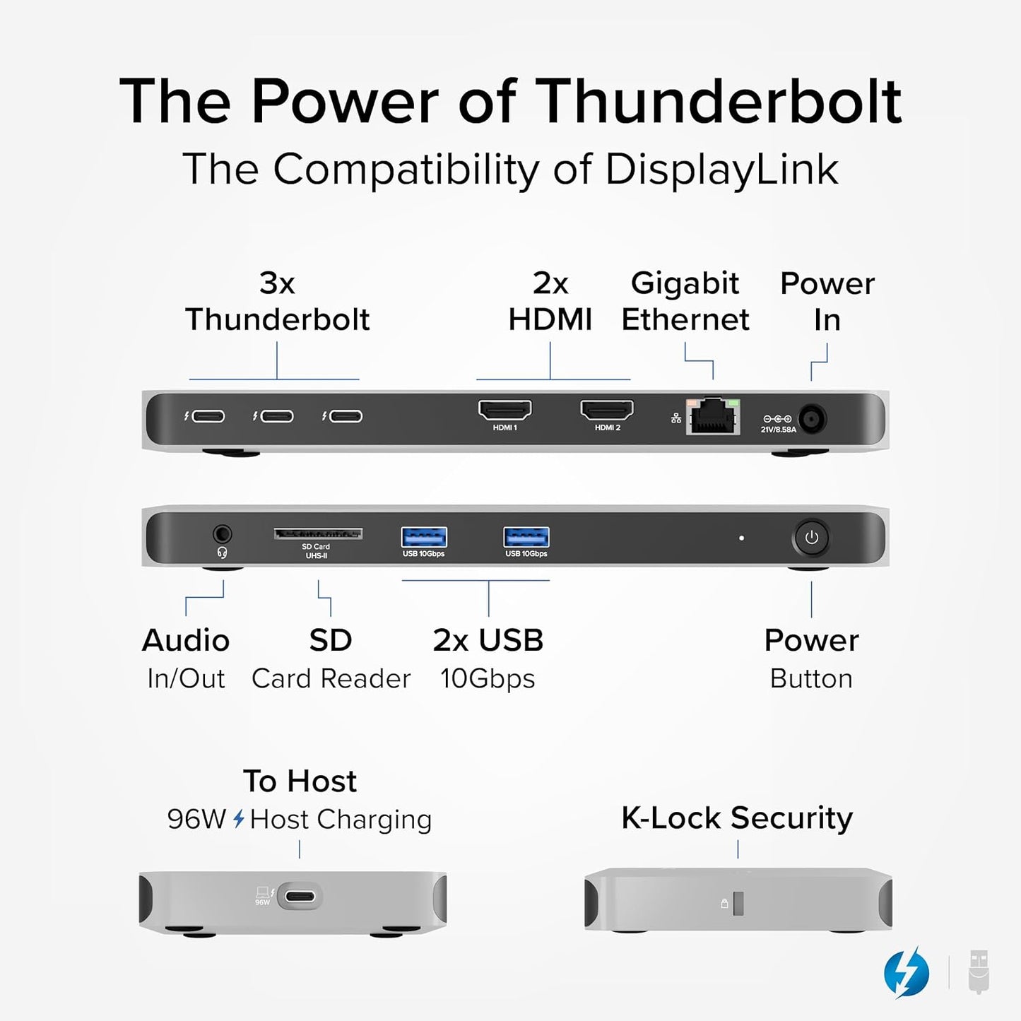 Thunderbolt 4 Dock for Quad Monitors 100W, Thunderbolt Docking Station Connects up to Four 4K Monitors for Windows and Mac Laptops, 2X HDMI, 4X Thunderbolt 4/USB C, Driver Required TBT-6950PD