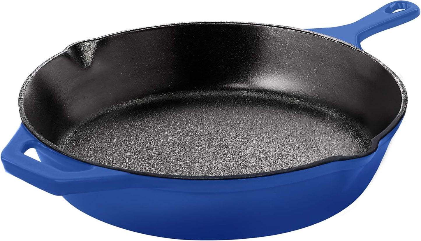 Saute Fry Pan - Chefs Pan, Pre-Seasoned Cast Iron Skillet - Frying Pan 12 Inch - Safe Grill Cookware for Indoor & Outdoor Use - Cast Iron Pan (Blue)