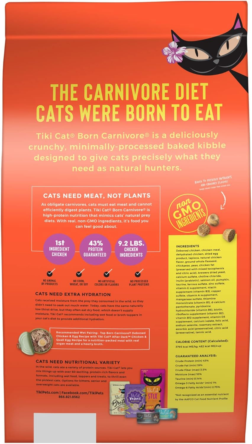 Tiki Cat Born Carnivore High Protein, Deboned Chicken & Egg, Grain-Free Baked Kibble to Maximize Nutrients, Dry Cat Food, 11.1 Lbs. Bag