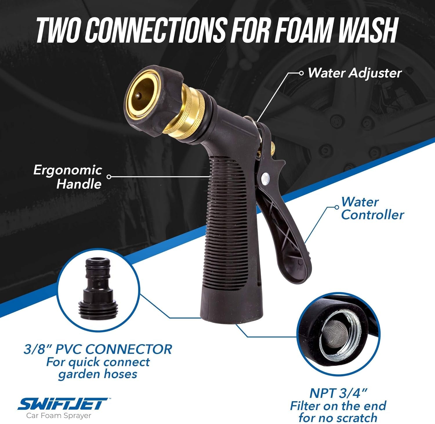 Car Wash Foam Gun + Microfiber Wash Mitt - Car Foam Sprayer - Car Wash Kit - Foam Cannon Garden Hose - Spray Foam Gun Cleaner - Car Accessories for Men - Snow Foam Blaster