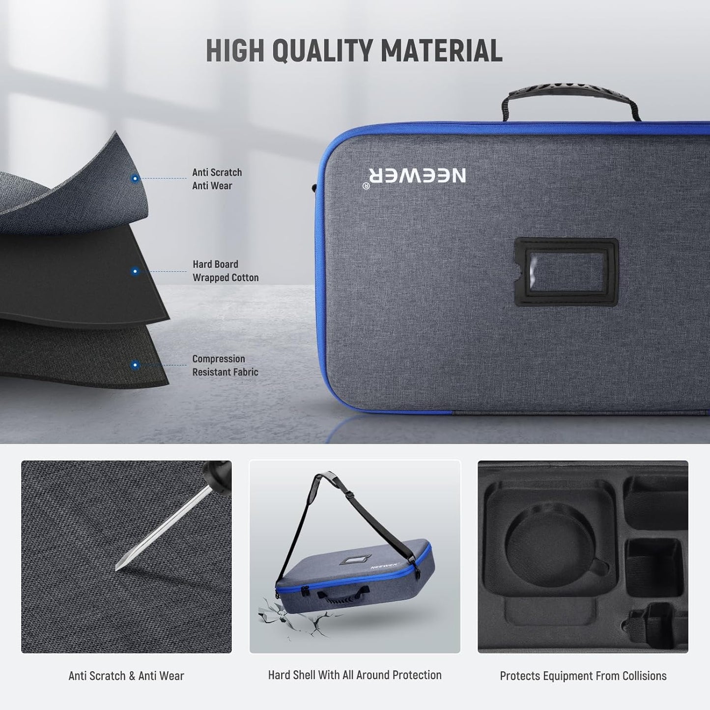 Q4 Carrying Bag with Shoulder Strap, Handle, Dedicated Compartments for Outdoor Strobe Flash/Batteries/Trigger/Reflector Diffuser Accessory, Mesh Pocket, Durable Hard Shell Travel Case, PB8