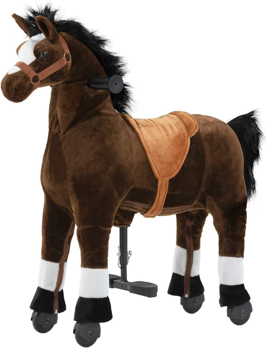 Ride on Horse for Kids, (41.33'' Height) Horse Ride on Toy, Riding Horse Rider Mechanical Walking Action Plush Animal for 7 Years Old to Adult, No Battery or Electricity, Max Load 187 LBS - BK