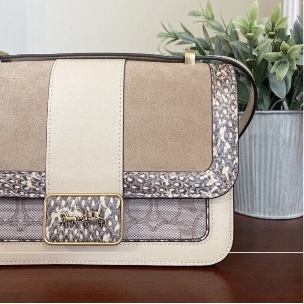 Coach Tabby Shoulder Bag in Jacquard Signature Beige with Snake Detailing NWT