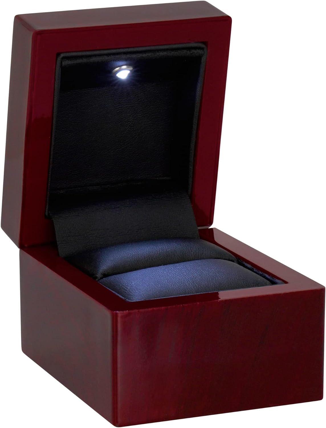 Cherry Ring Box with Light - Unique LED Engagement Ring Box for Proposal Ring or Special Occasions (Mahogany/Black Insert)