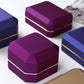 Luxury Ring Box, Square Velvet Wedding Ring Case Jewelry Gift Box with LED Light for Proposal Engagement Wedding, Purple