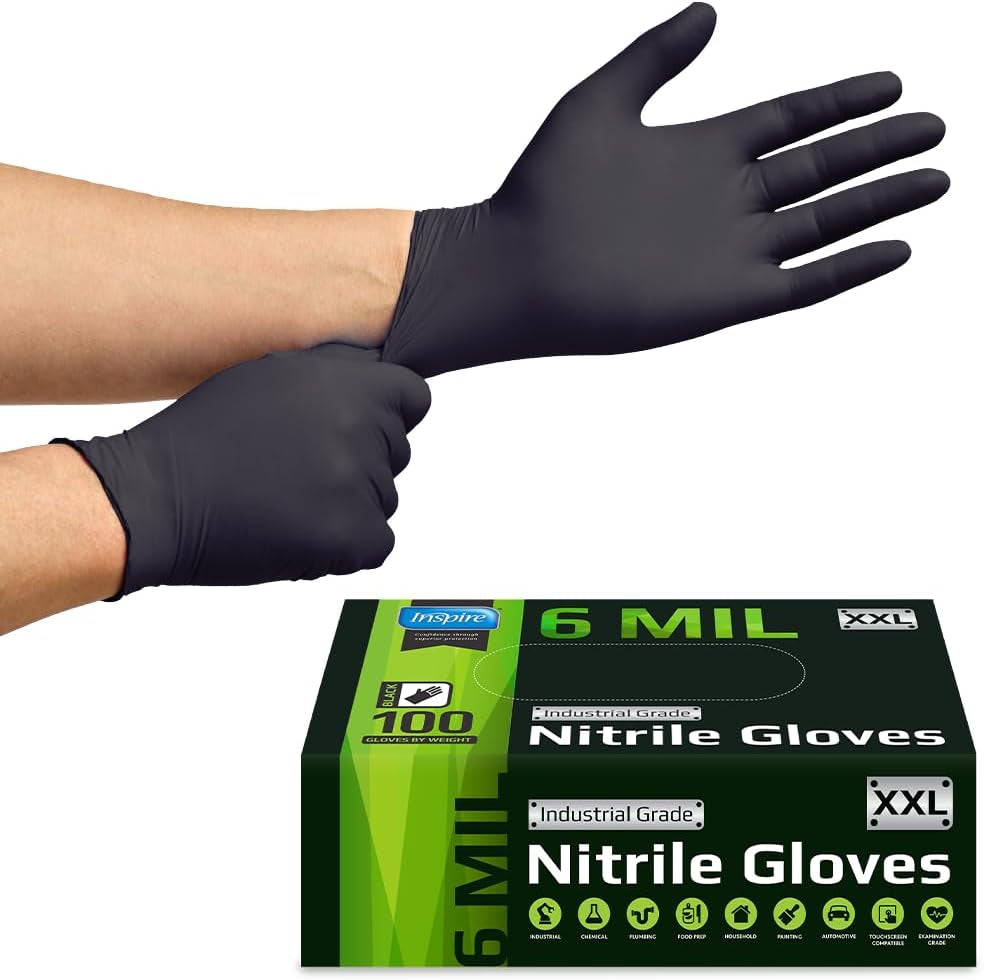 Black Nitrile Gloves HEAVY DUTY 6 Mil Nitrile Chemical Resistant Medical Cooking Cleaning Disposable Black Gloves