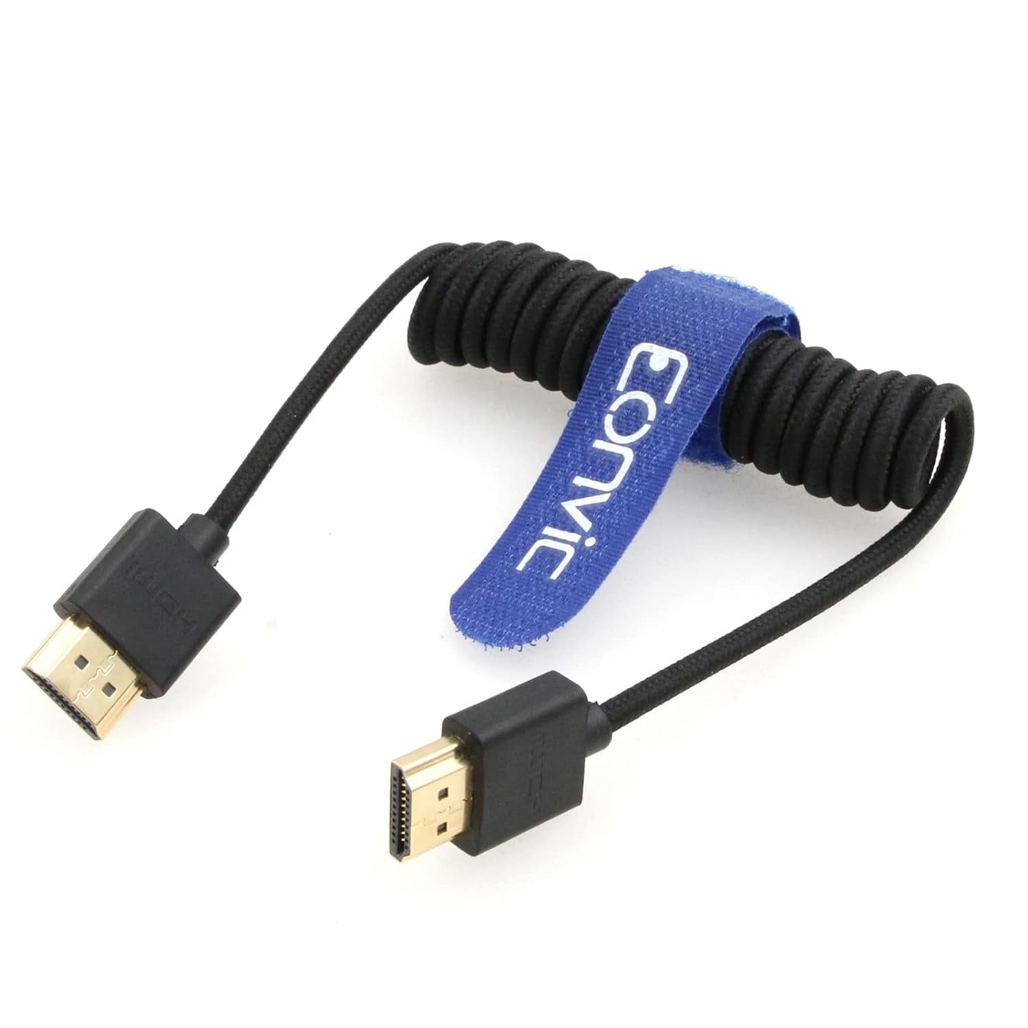 2.1 HDMI 8K HDMI to HDMI Cable High Speed Thin HDMI Male to Male Extender Coiled Cable for Atomos Ninja V, Sony A7Siii, Portkeys BM5 Monitor (HDMI-HDMI, Black Braided Coiled Cable)