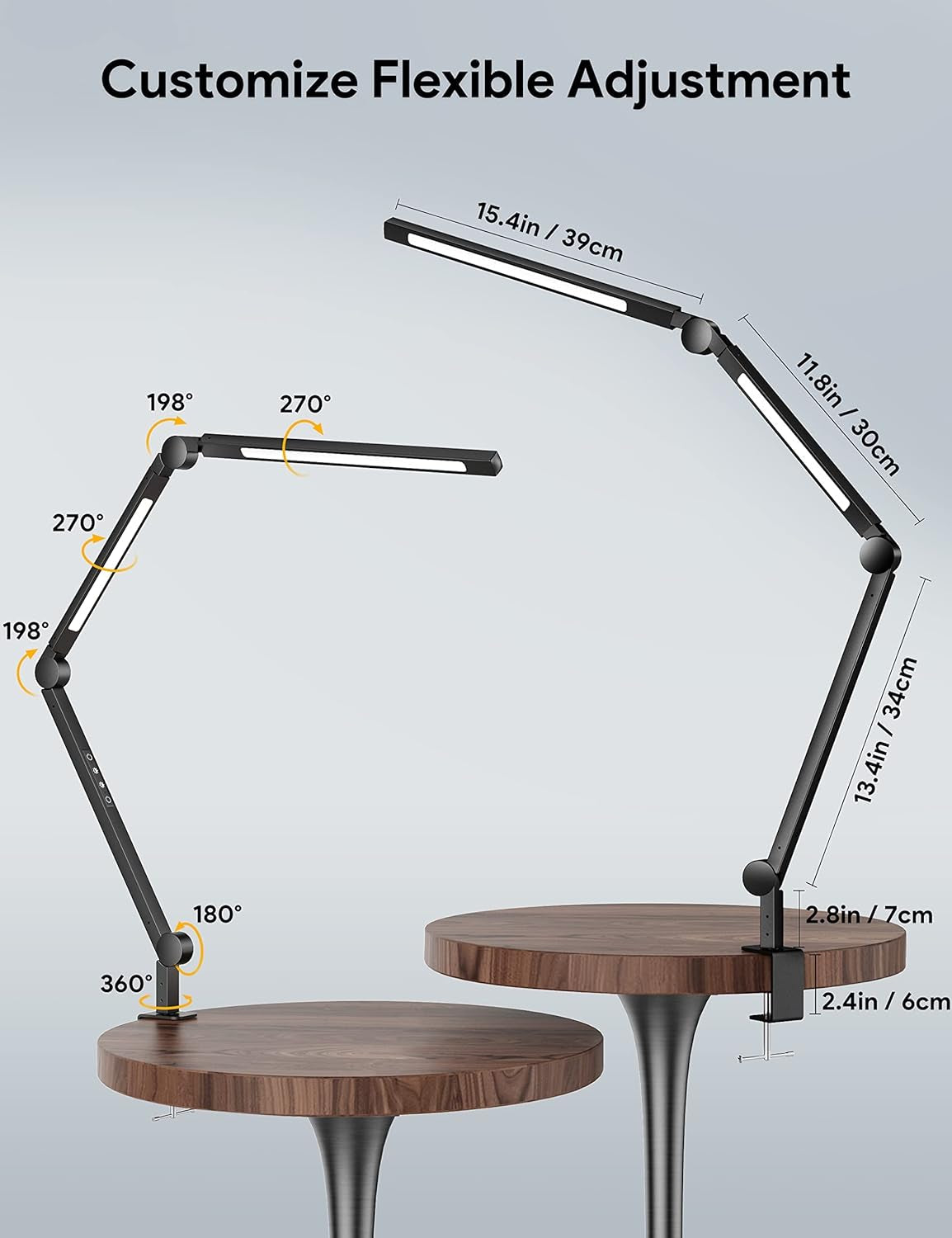 LED Desk Lamp with Clamp, Dual Light Desk Lamp with Swing Arm, 4 Color Modes & 4 Brightness Metal Table Lamp, Eye-Caring Clip-On Lamp with Memory Function for Home Office Work Study