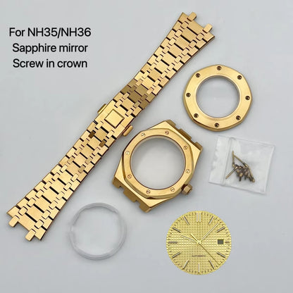 41Mm NH35 Case 31.8Mm Dial Pointers Gold Plated Stainless Steel Strap Bracelet for OAK NH35 Movement Assembly Watch Accessories