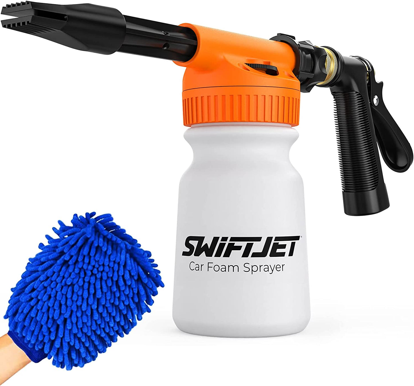 Car Wash Foam Gun + Microfiber Wash Mitt - Car Foam Sprayer - Car Wash Kit - Foam Cannon Garden Hose - Spray Foam Gun Cleaner - Car Accessories for Men - Snow Foam Blaster