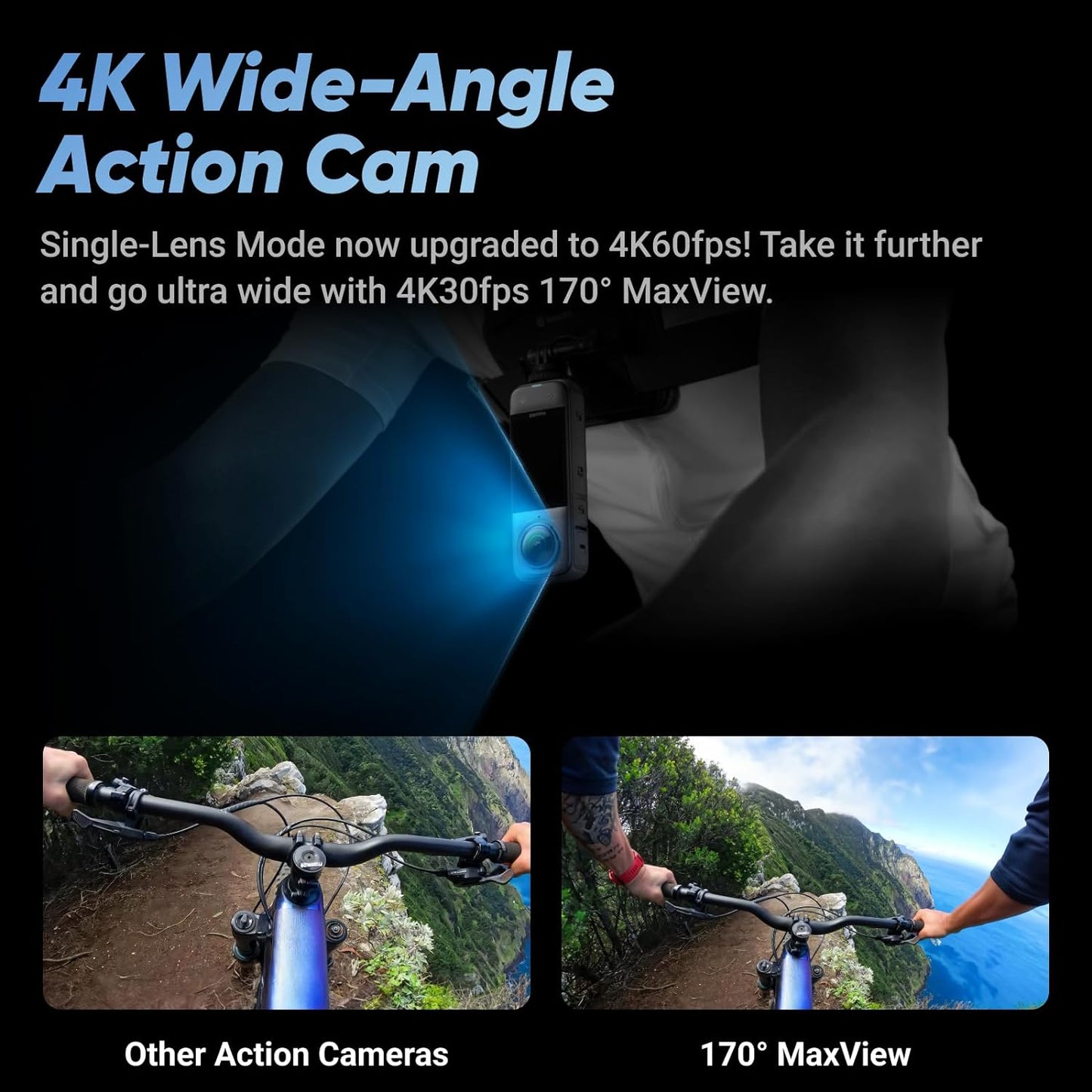 X4 - Waterproof 8K 360 Action Camera, 4K Wide-Angle Video, Invisible Selfie Stick Effect, Removable Lens Guards, 135 Min Battery Life, AI Editing, Stabilization, for Sports, Travel, Outdoor