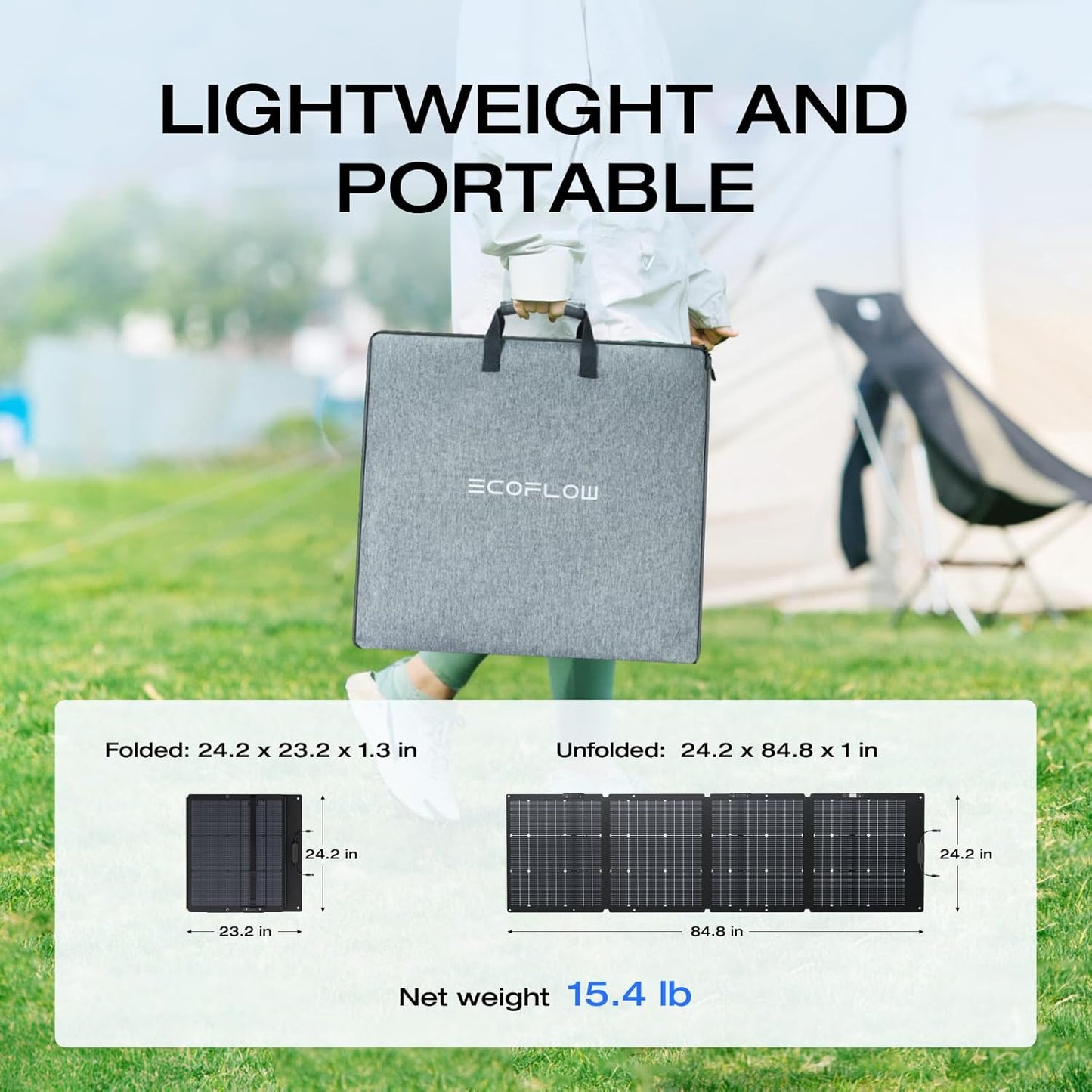 220W Portable Solar Panel, Bifacial Design up to 25% Conversion Efficiency N-Type Solar Cell, with Adjustable Kickstand, IP68 Waterproof, Foldable Solar Panel for Camping Rving Home Backup