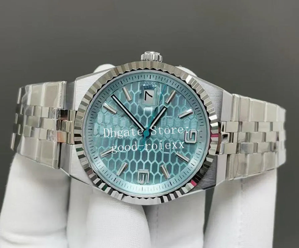 40Mm Men'S Blue White Watch Automatic Cal.7135 Movement Watches Men Flute Bezel Date Dweller 127336 Platinum 904L Steel 127334 Wristwatches