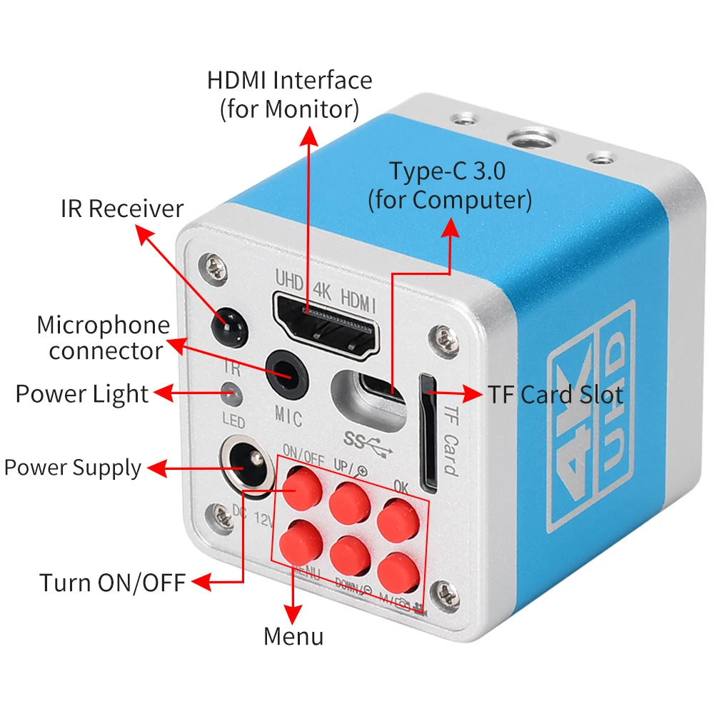 4K Digital Microscope Sony IMX334 Sensor HDMI USB Type-C 3.0 1080P 60FPS Industrial Electronic Camera for Phone Repair Soldering