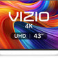 43-Inch 4K UHD LED Smart TV W/Dolby Vision HDR, Wifi 6, Bluetooth Headphone Capable, Apple Airplay, Google Cast Built-In (V4K43M-08, New)
