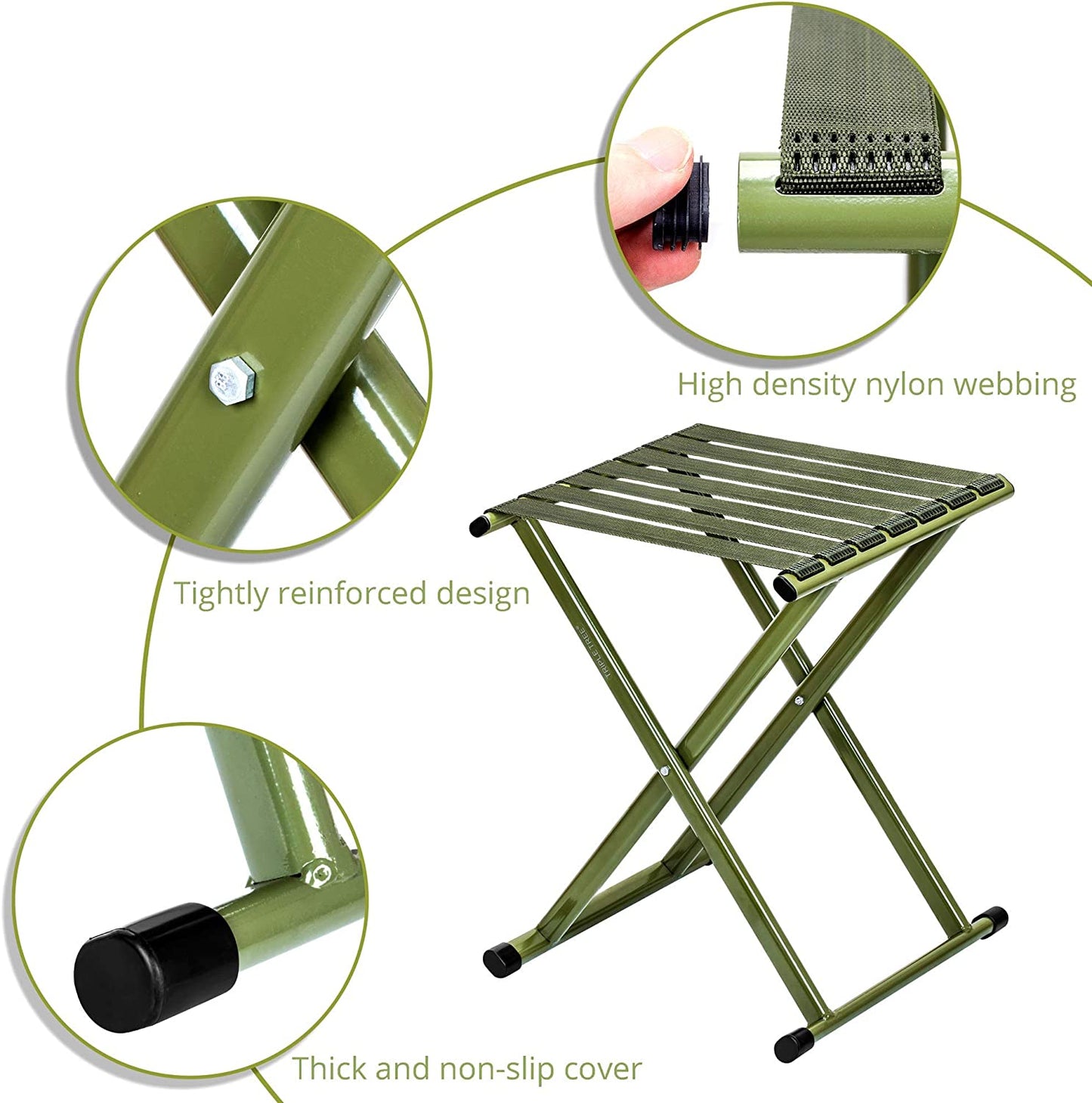 Folding Stool 17.8" Height Heavy Duty Camping Stool Outdoor Portable Chair Hold up to 600 Lbs for Walking Hiking Fishing