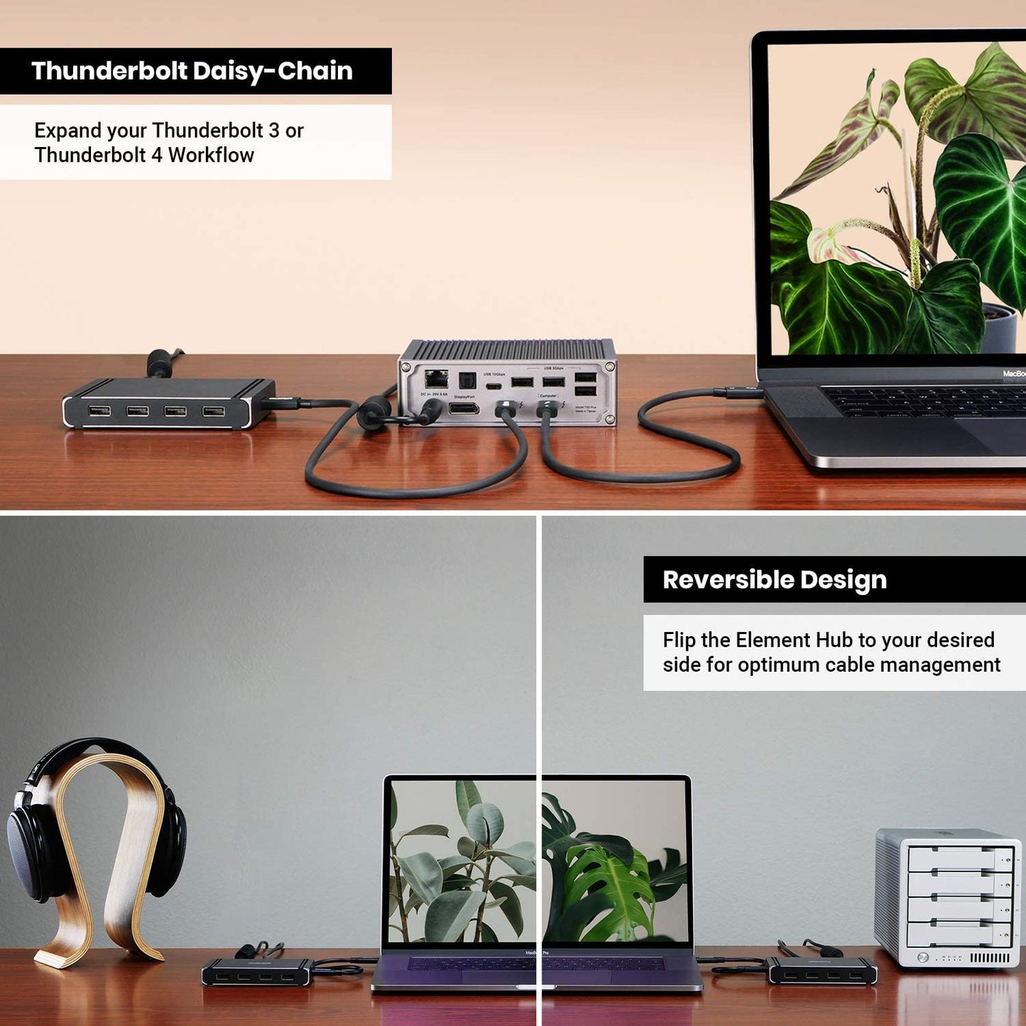 Thunderbolt 4 Element Hub - Universal Multi-Port Hub, 4X 4/USB4 Ports, USB 3.2 Gen2 10Gb/S Single Display up to 8K or Dual 4K 60Hz Displays, 60W Charging with 0.8M Cable