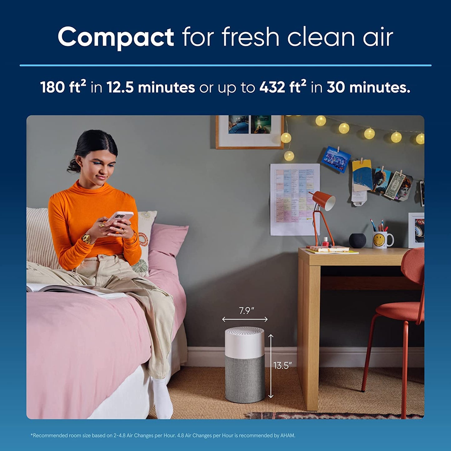 Air Purifiers for Bedroom Hepasilent Small Room Air Purifiers for Home Air Purifiers for Pets Allergies Air Cleaner, Virus Air Purifier for Dust Baby Air Purifier for Nursery Blue Pure 511