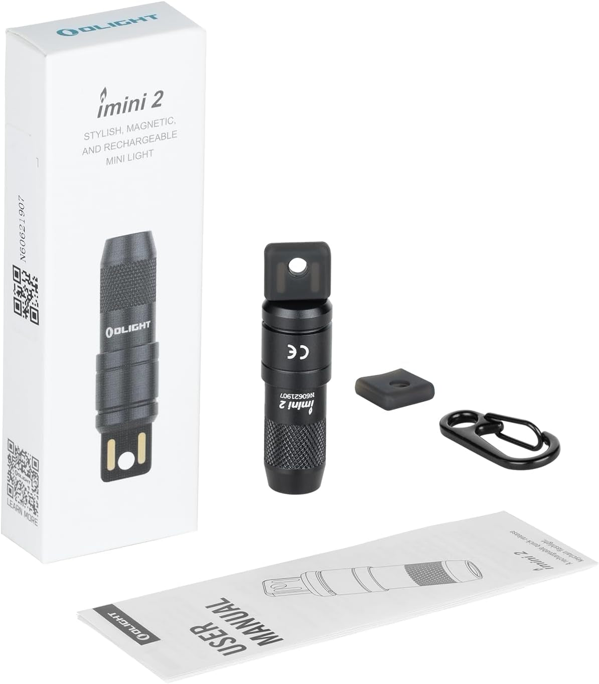 IMINI 2 EDC Rechargeable Keychain Flashlight, 50 Lumens Compact and Portable Mini Light, Tiny LED Keyring Lights with Built-In Battery Ideal for Everyday Carry and Emergencies (Black)