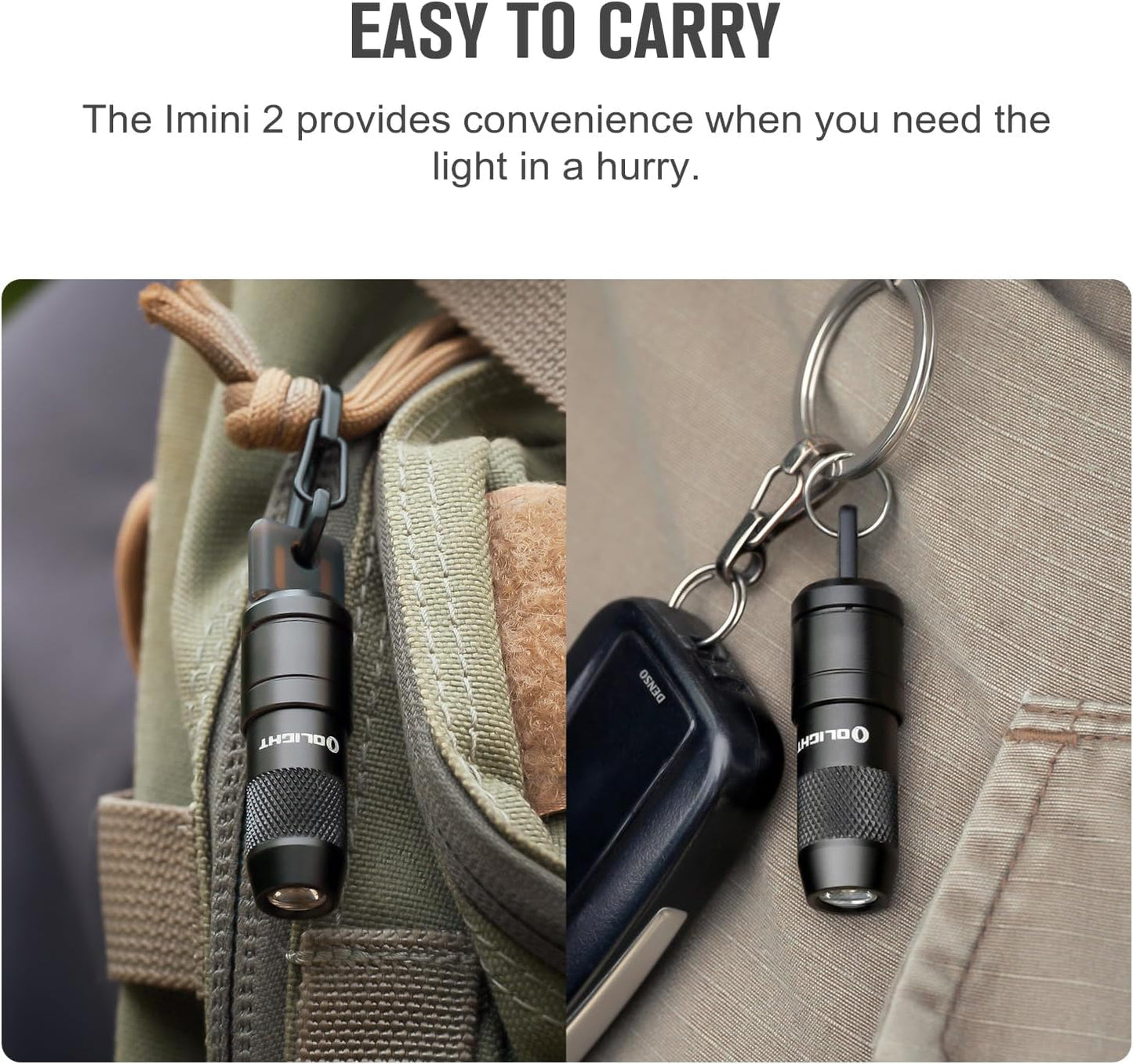 IMINI 2 EDC Rechargeable Keychain Flashlight, 50 Lumens Compact and Portable Mini Light, Tiny LED Keyring Lights with Built-In Battery Ideal for Everyday Carry and Emergencies (Black)