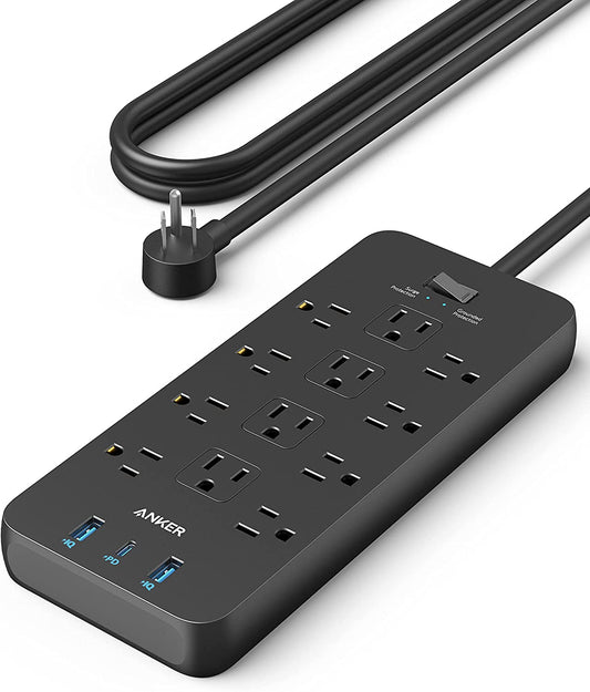 Power Strip with 3 USB Ports，Surge Protector (2100J-10Ft)，12 Outlets with 2 USB a Ports and 1 USB C Port,Works with Iphone 15/15 Plus/15 Pro/15 Pro Max,For Home,Office, TUV Listed