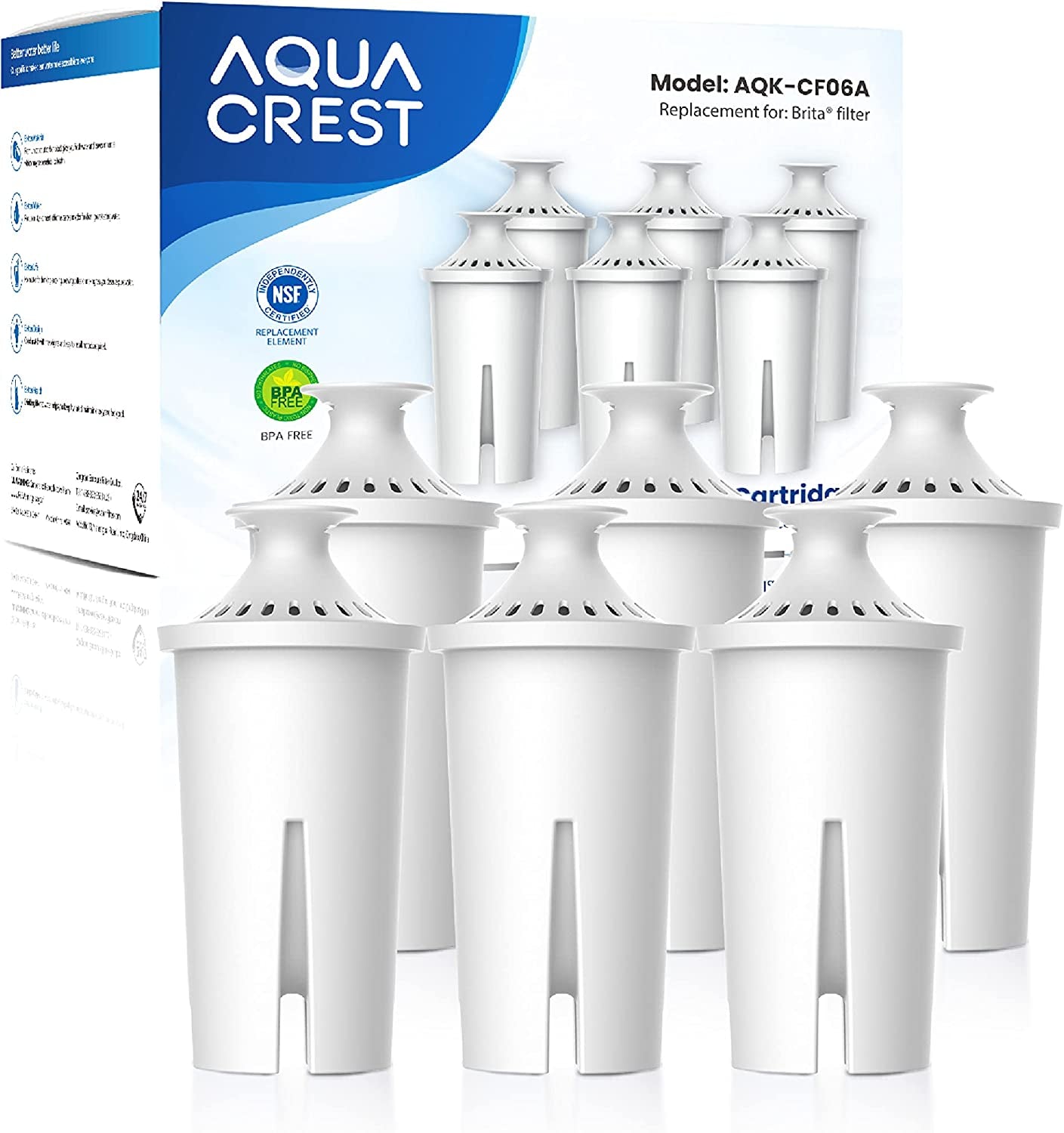 Replacement for Brita® Water Filter, Pitchers and Dispensers, Classic OB03, Mavea® 107007, and More, NSF Certified Pitcher Water Filter, 1 Year Filter Supply, 6 Count