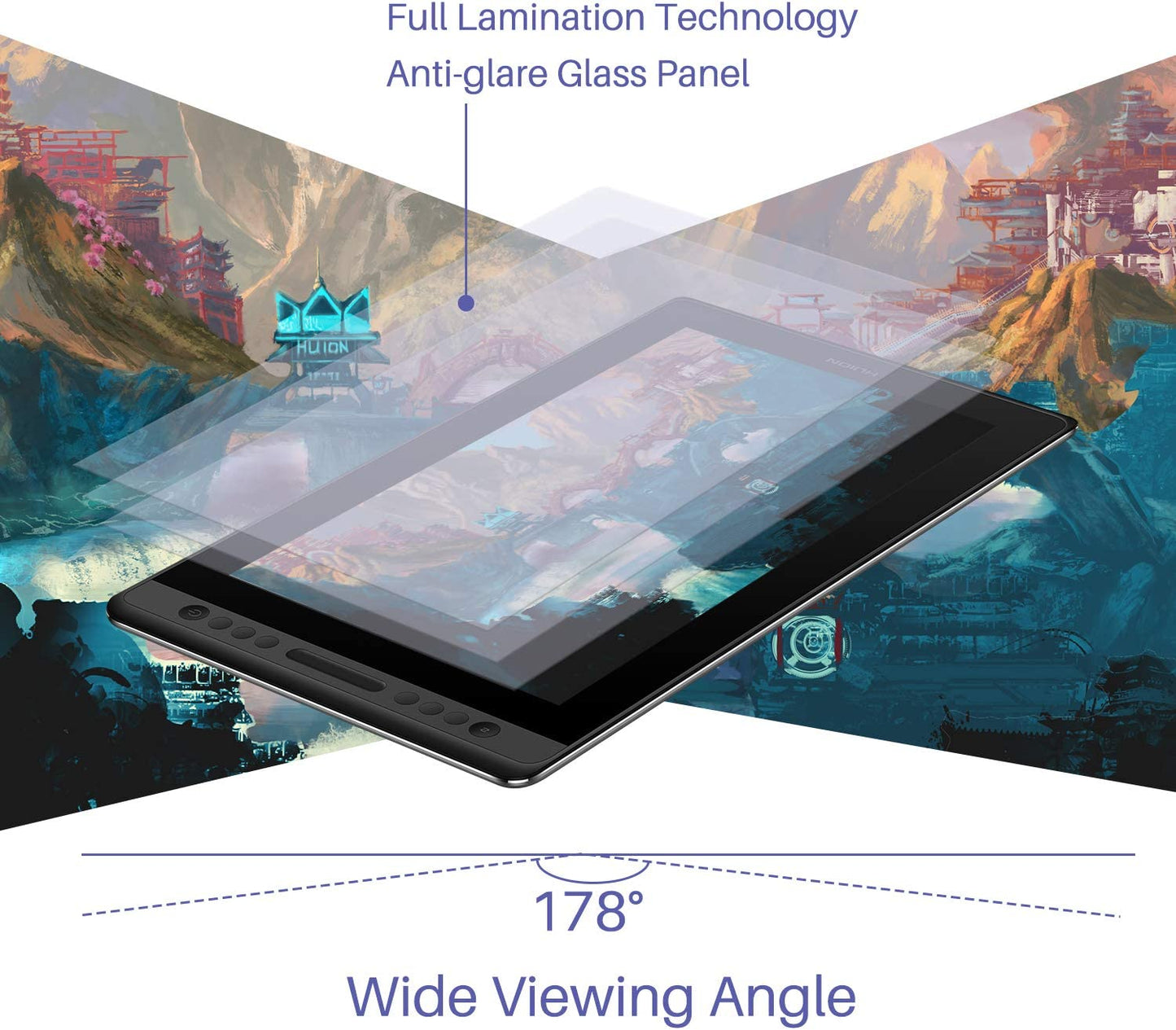 KAMVAS Pro 16 Graphics Drawing Tablet with Screen Full-Laminated Graphics Monitor with Battery-Free Stylus Tilt Pen 8192 Pressure 6 Hot Keys Touch Bar - 15.6Inch Graphic Tablet for Pc/Mac/Linux