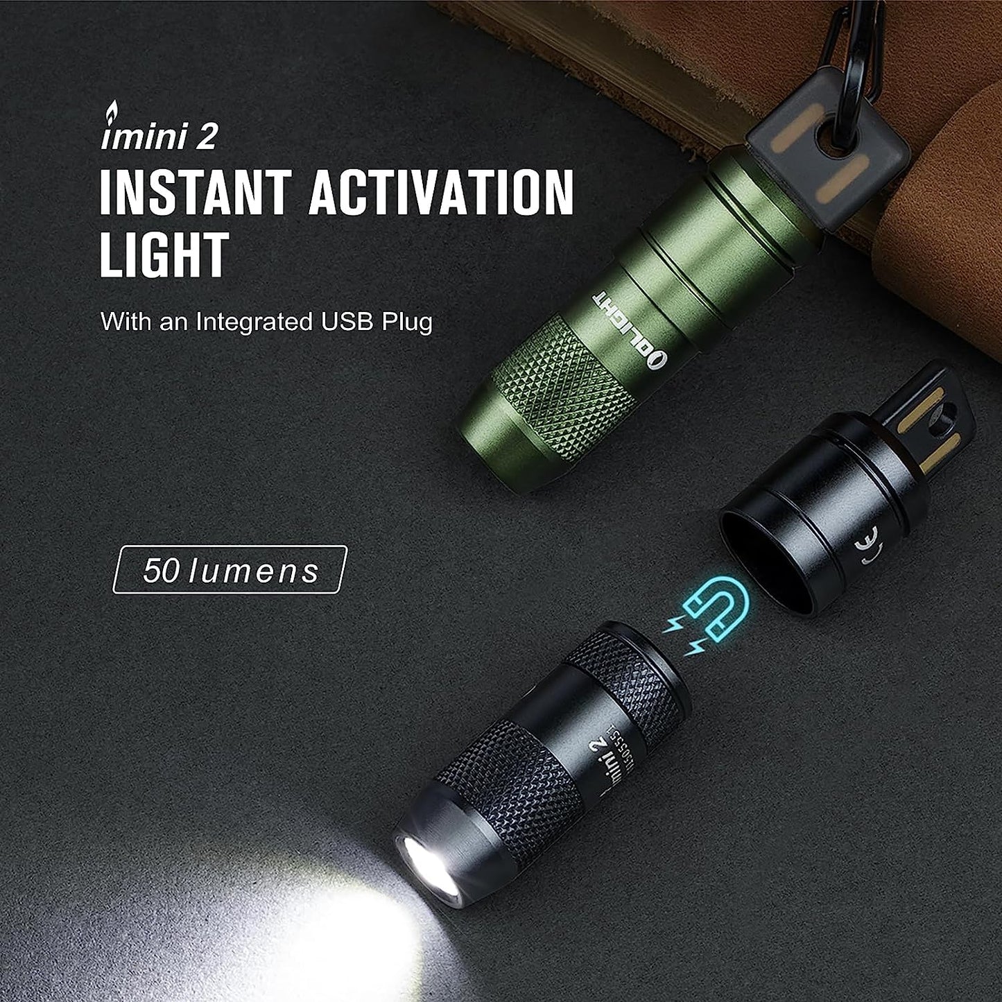 IMINI 2 EDC Rechargeable Keychain Flashlight, 50 Lumens Compact and Portable Mini Light, Tiny LED Keyring Lights with Built-In Battery Ideal for Everyday Carry and Emergencies (Black)