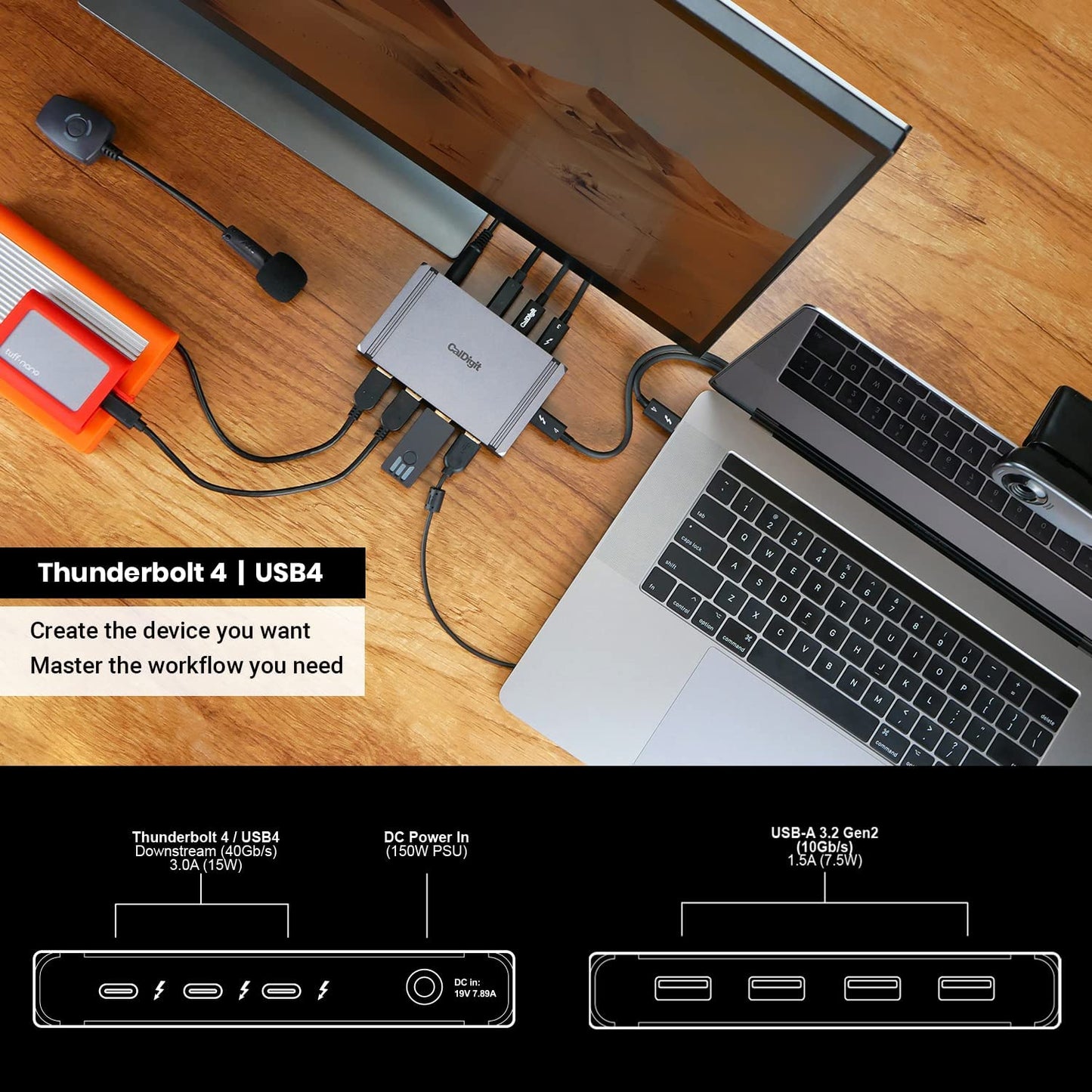 Thunderbolt 4 Element Hub - Universal Multi-Port Hub, 4X 4/USB4 Ports, USB 3.2 Gen2 10Gb/S Single Display up to 8K or Dual 4K 60Hz Displays, 60W Charging with 0.8M Cable