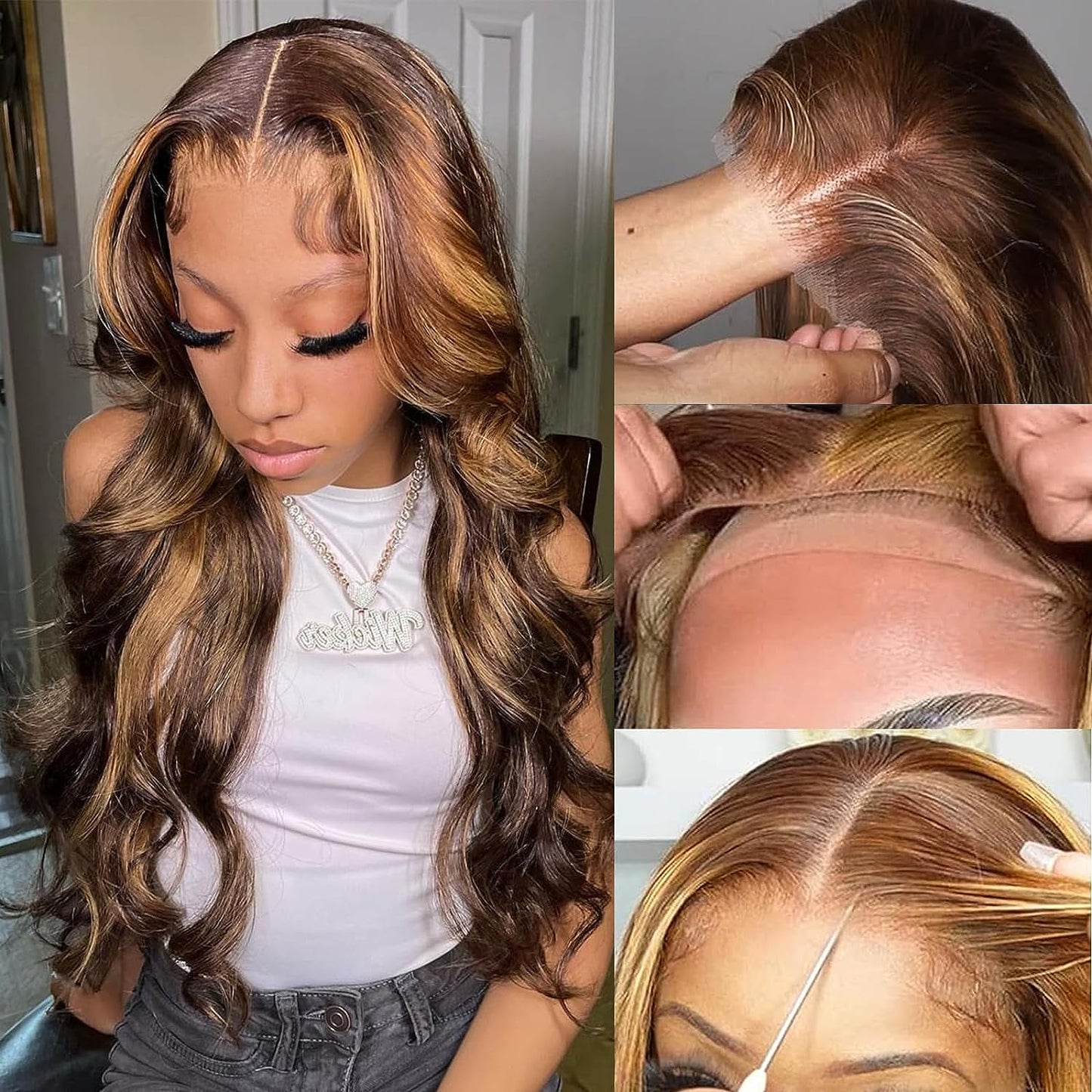 26 Inch Wear and Go Glueless Wig Pre Plucked Pre Cut for Beginners Ombre Honey Blonde Lace Closure Wigs Human Hair 5X5 Hd Highlight 180% Density Body Wave Lace Front Wigs Human Hair