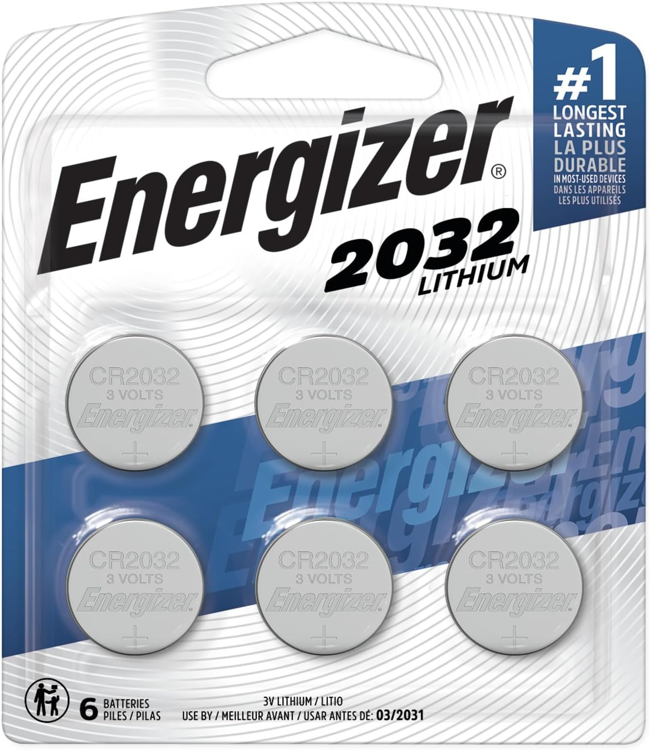 CR2032 Batteries, 3V Lithium Coin Cell 2032 Watch Battery,White (6 Count)