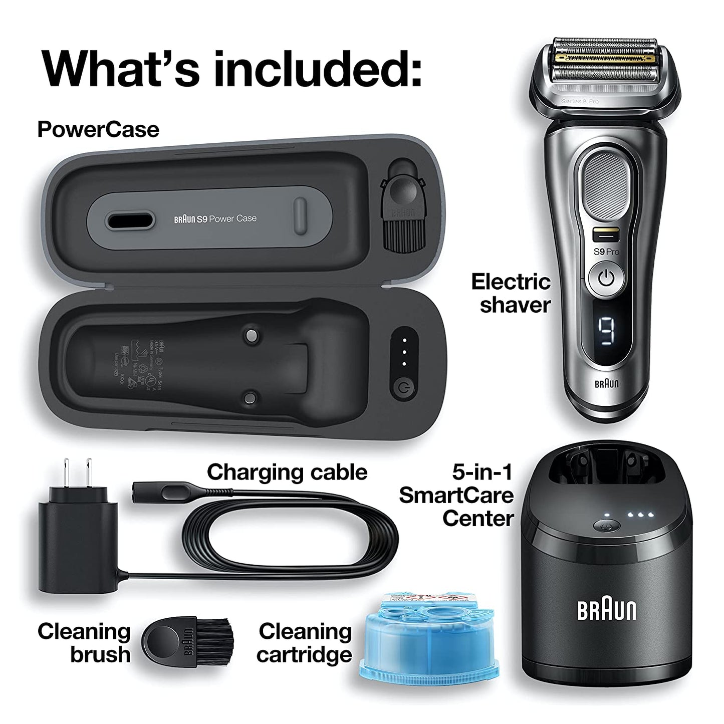 Electric Razor for Men, Waterproof Foil Shaver, Series 9 Pro 9477Cc, Wet & Dry Shave, with Portable Charging Case, Prolift Beard Trimmer, 5-In-1 Cleaning & Charging Smartcare Center, Silver