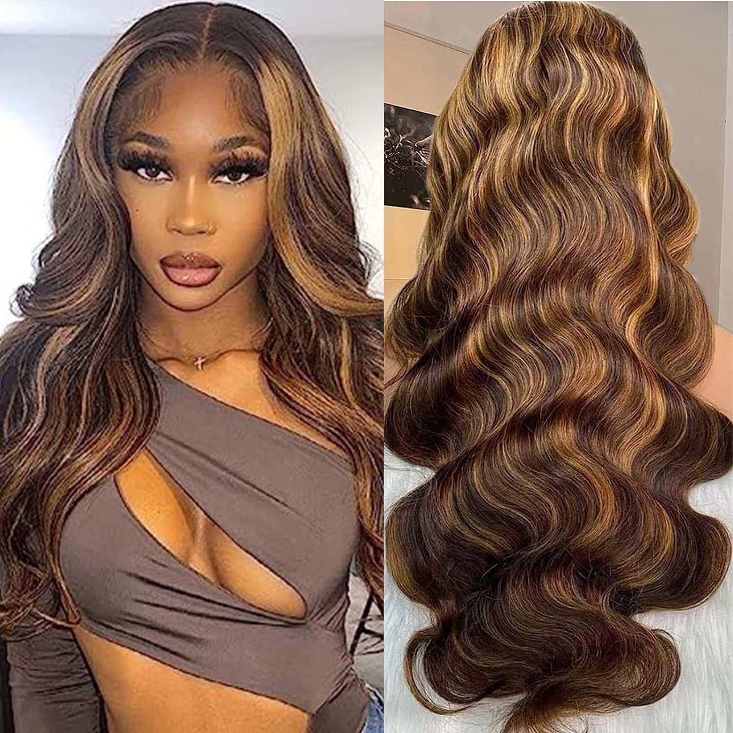 26 Inch Wear and Go Glueless Wig Pre Plucked Pre Cut for Beginners Ombre Honey Blonde Lace Closure Wigs Human Hair 5X5 Hd Highlight 180% Density Body Wave Lace Front Wigs Human Hair