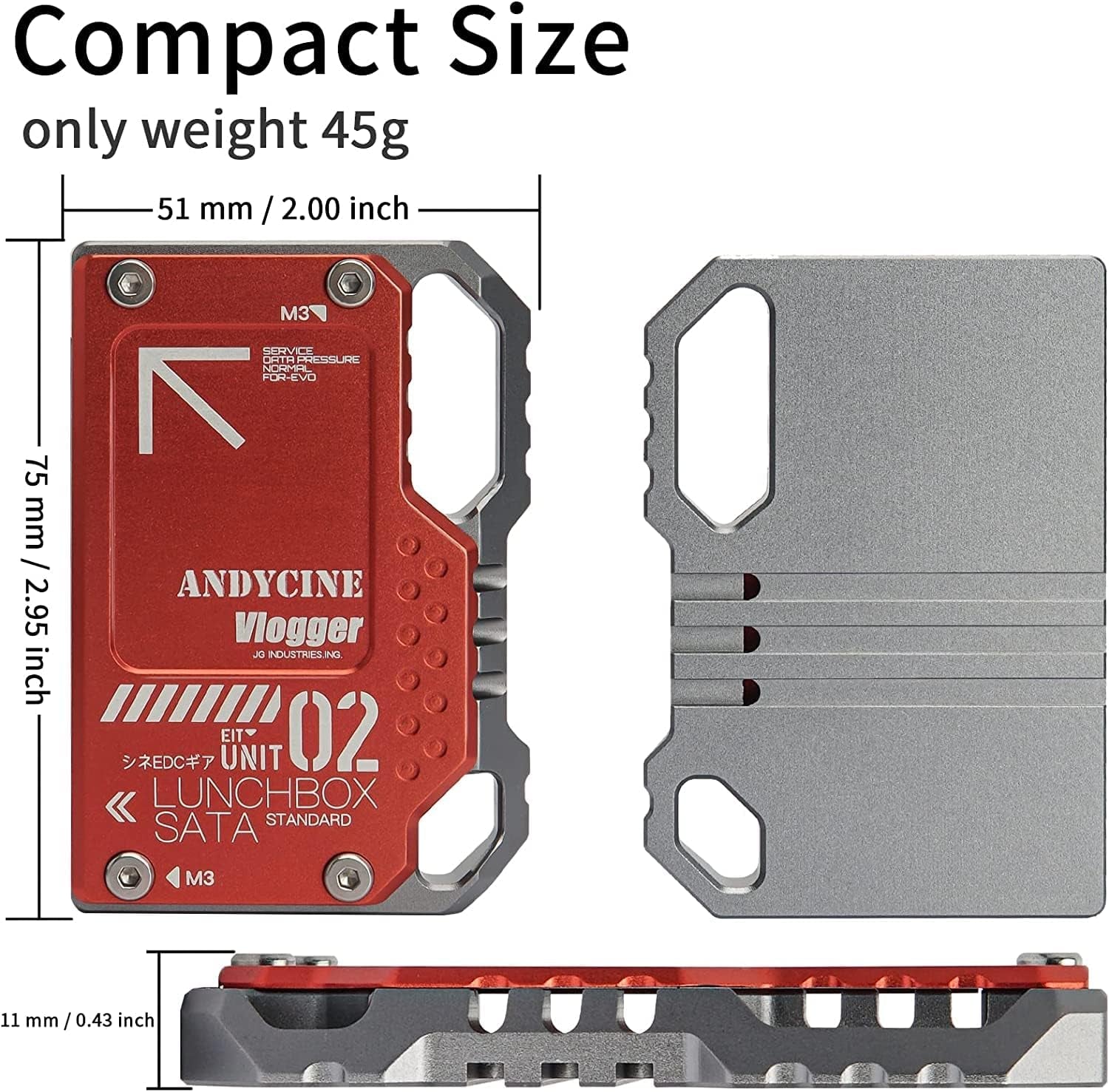 Lunchbox Red Magnalium Case for DIY SSD Compatible for Sumsung 860/870 1TB/2TB Compatible with Atomos Ninja V,V+, Ninja Flame, Ninja Inferno, and Shogun Inferno